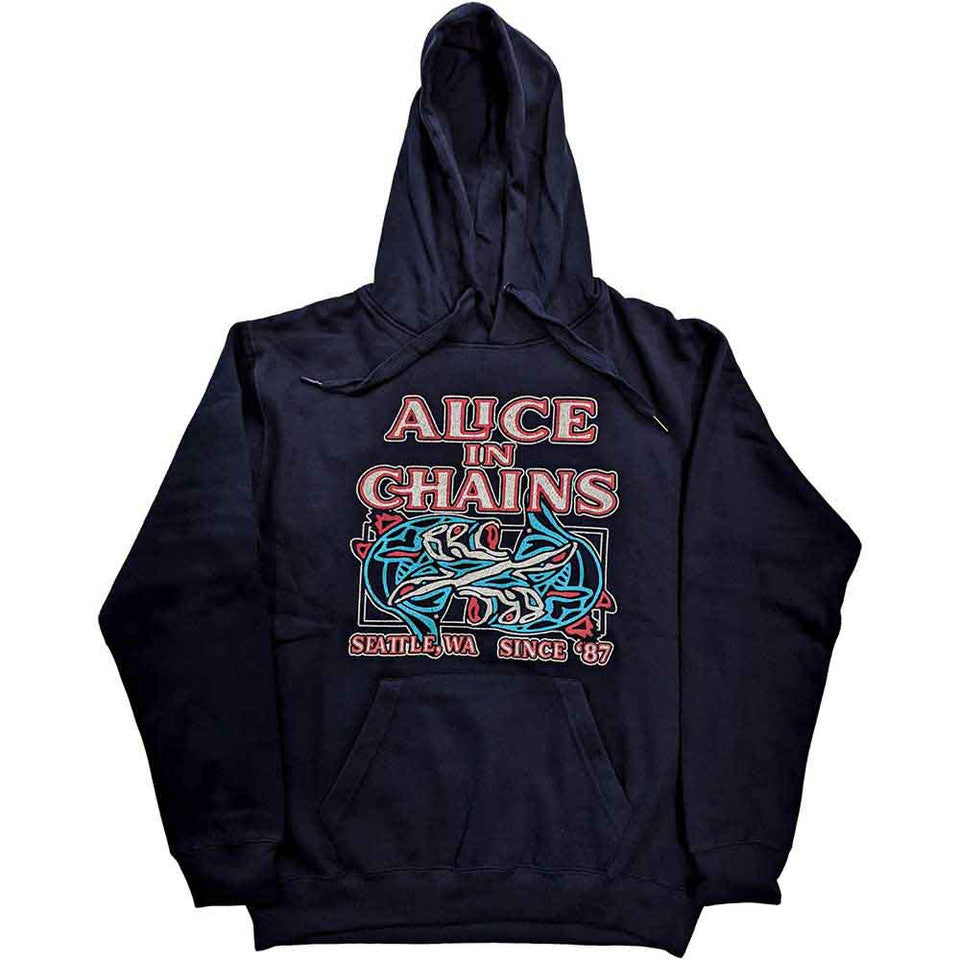 Alice In Chains Unisex Pullover Hoodie: Totem Fish - navy blue