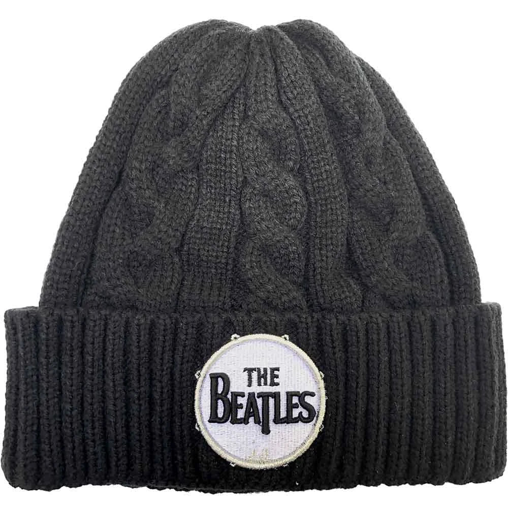 Bonnet Unisexe The Beatles : Logo Batterie (Noir) (Maille Torsadée)