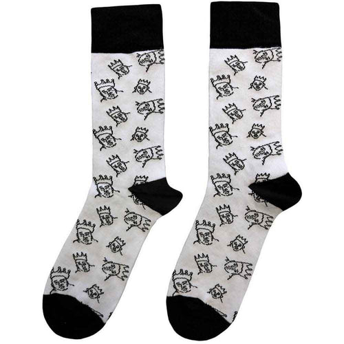 Chaussettes montantes unisexes Biggie Smalls : Dessinées à la main (Blanc) (Taille UK 7 - 11)