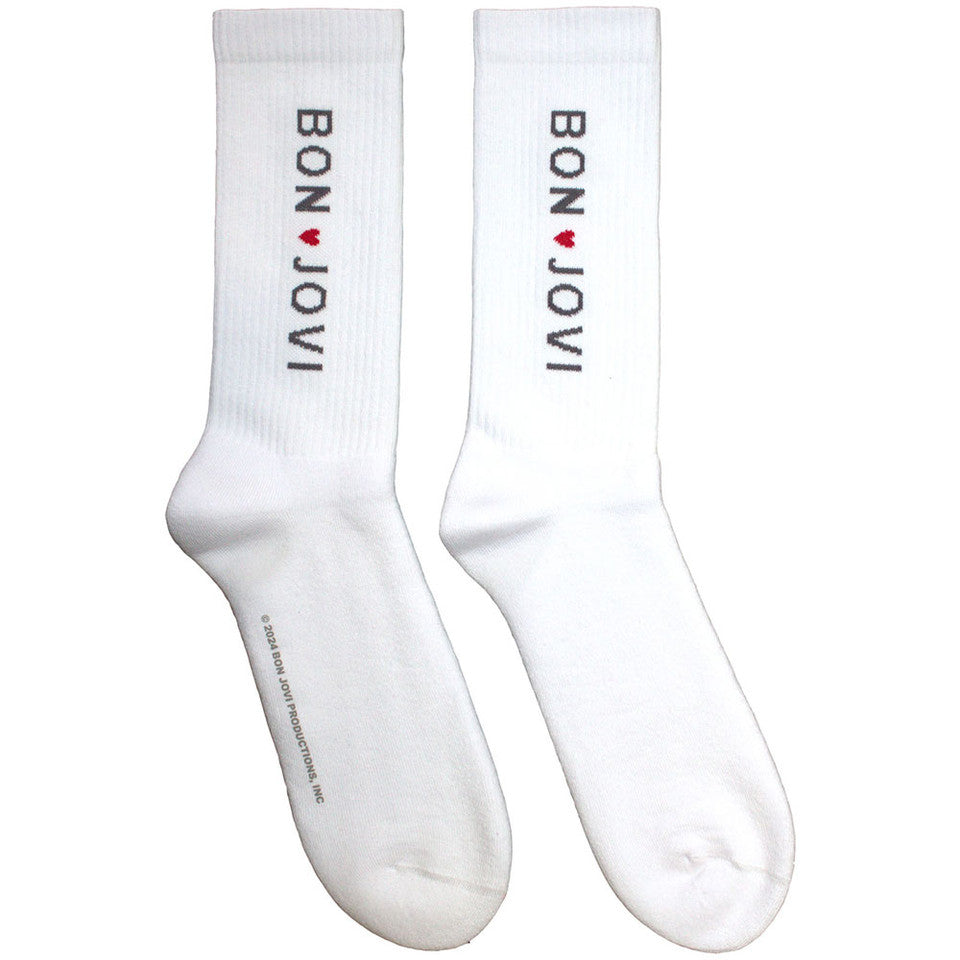 Chaussettes en tissu éponge unisexe Bon Jovi : Cœur (Blanc) (Taille UK 7 - 11)