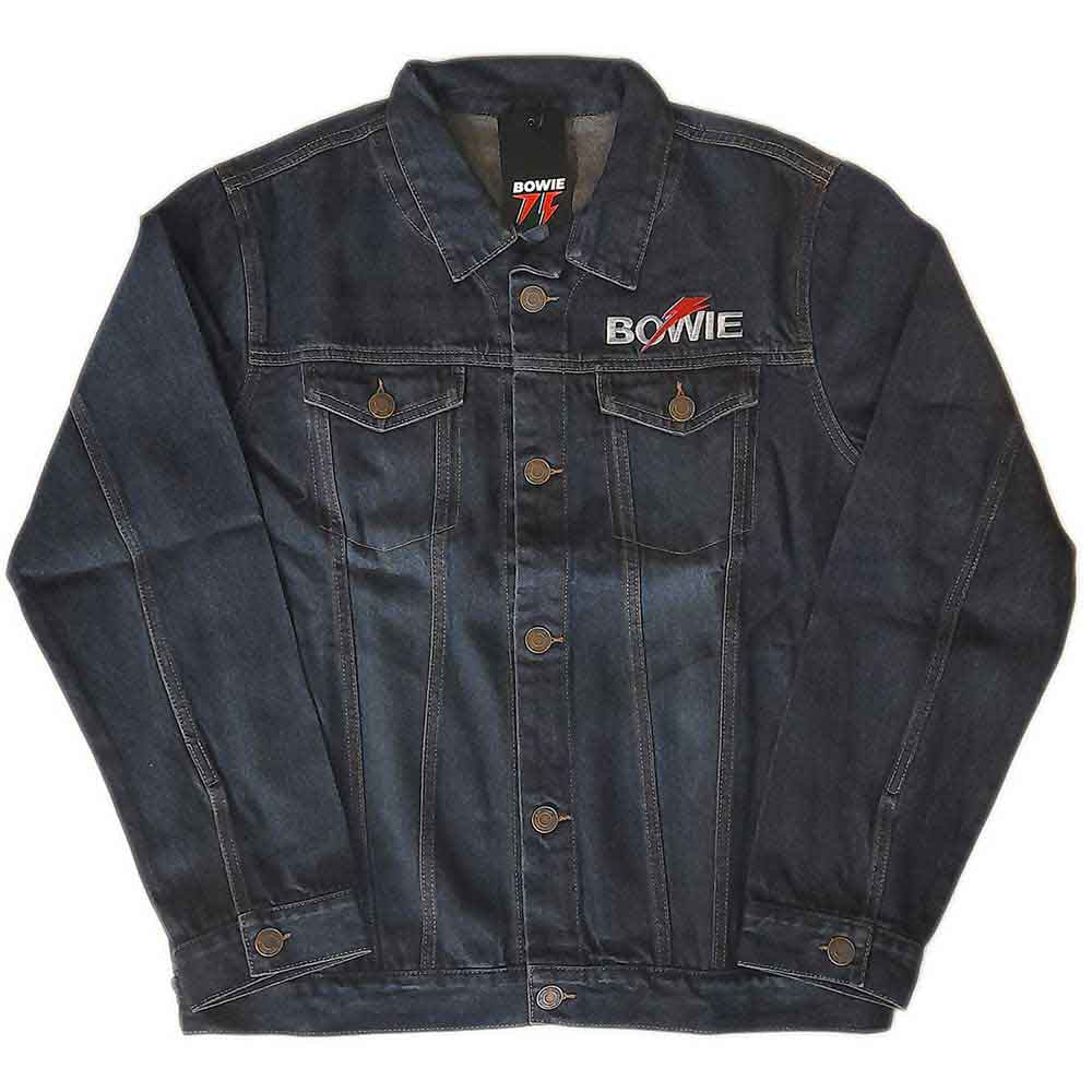 David Bowie Unisex Denim Jacket: Flash Logo (Back Print) - denim blue