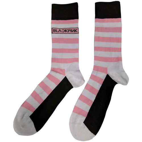 Chaussettes chevilles unisexes BlackPink : Rayures et logo (blanc) (pointure UK 7 - 11)