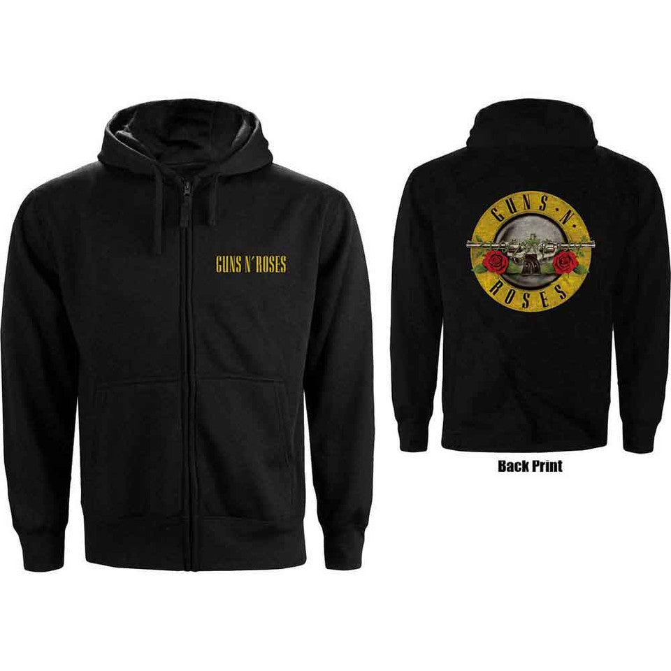 Guns N' Roses Unisex Zipped Hoodie: Classic Logo (Back Print) - black