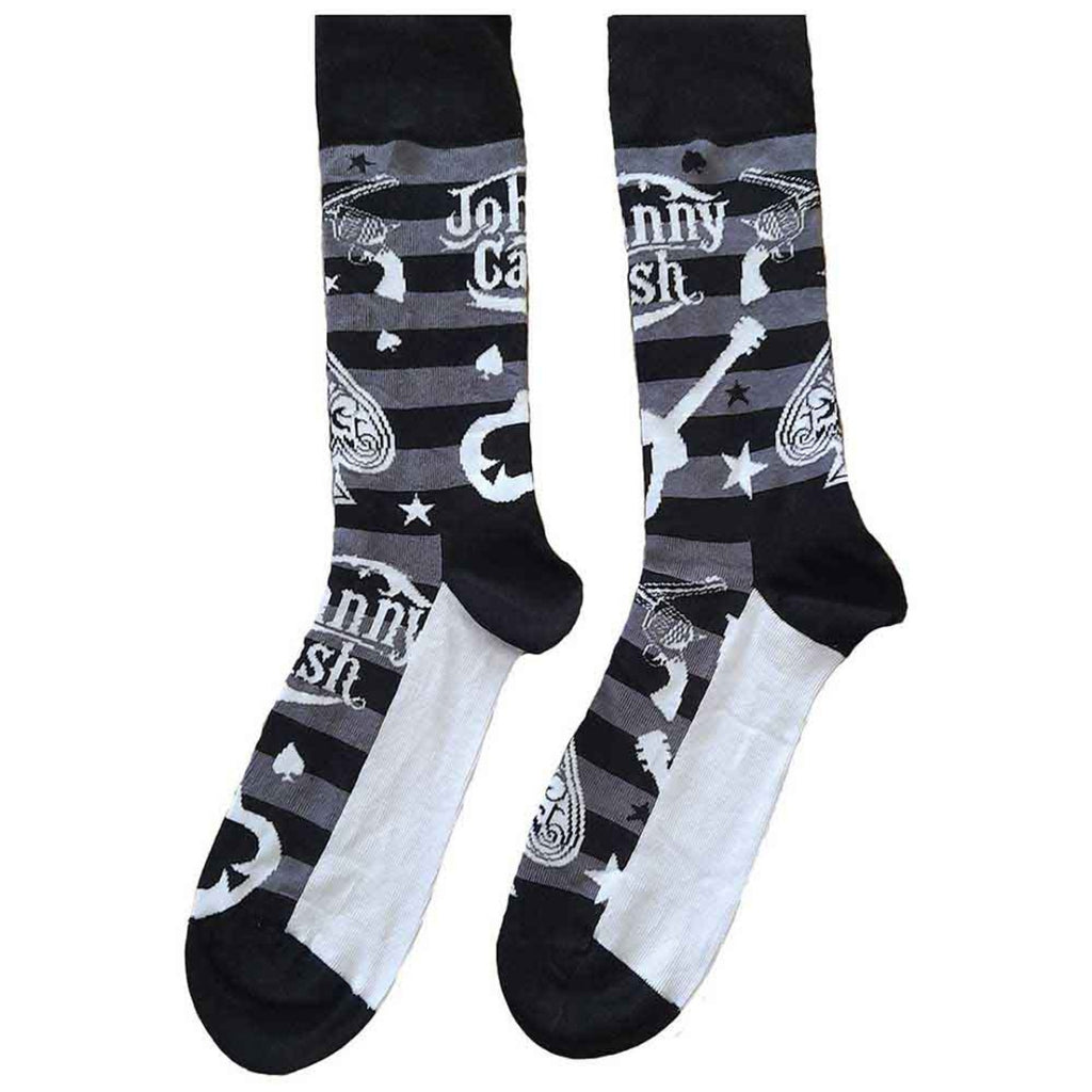 Chaussettes courtes Johnny Cash unisexe : Guitares et pistolets (noir, blanc et gris) (pointure britannique 7-11)