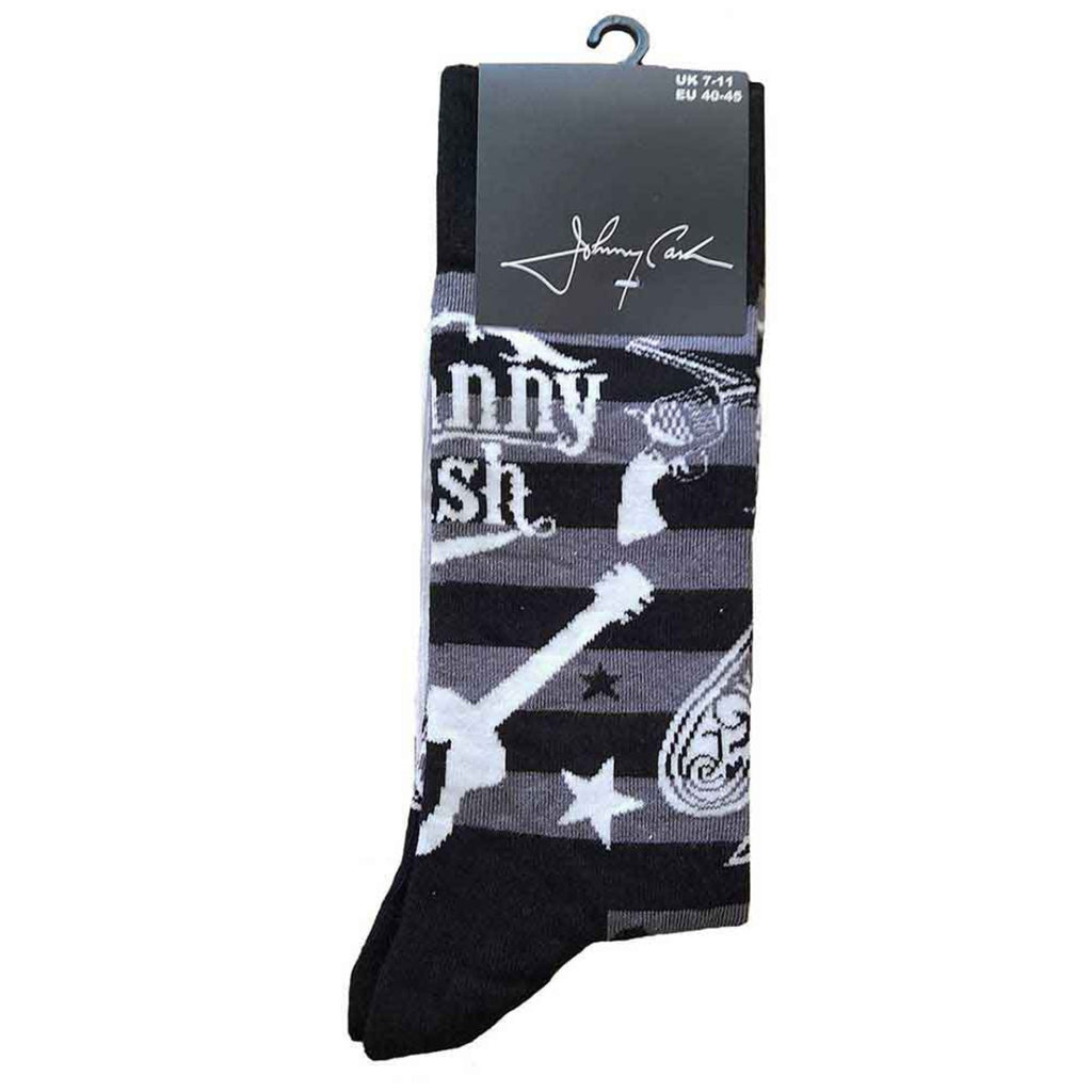 Chaussettes courtes Johnny Cash unisexe : Guitares et pistolets (noir, blanc et gris) (pointure britannique 7-11)