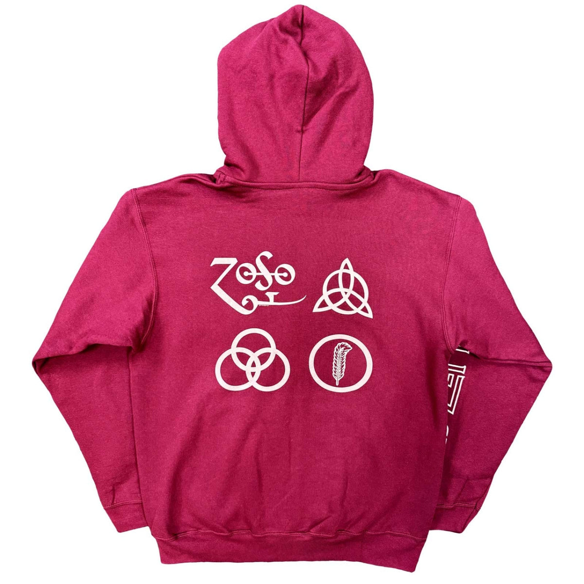 Led Zeppelin Sweat à capuche zippé unisexe : Symboles (imprimé dos) - rouge bordeaux