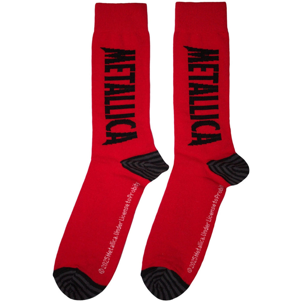 Chaussettes mi-hautes Metallica unisexe : Logo vieilli (rouge) (taille unique 39-45)