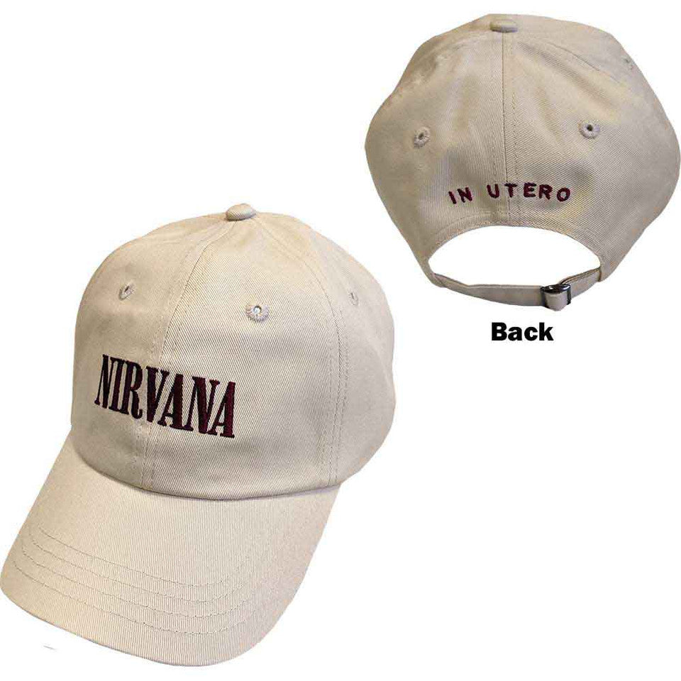 Nirvana Unisex Baseball Cap: Text Logo In Utero (Sand)
