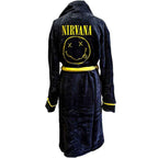 Nirvana Unisex Bathrobe: Yellow Happy Face (Black) (Back Print)