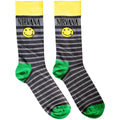 Chaussettes de cheville Nirvana unisexe : Happy Face & rayures logo (Gris) (Taille unique 39 - 46)