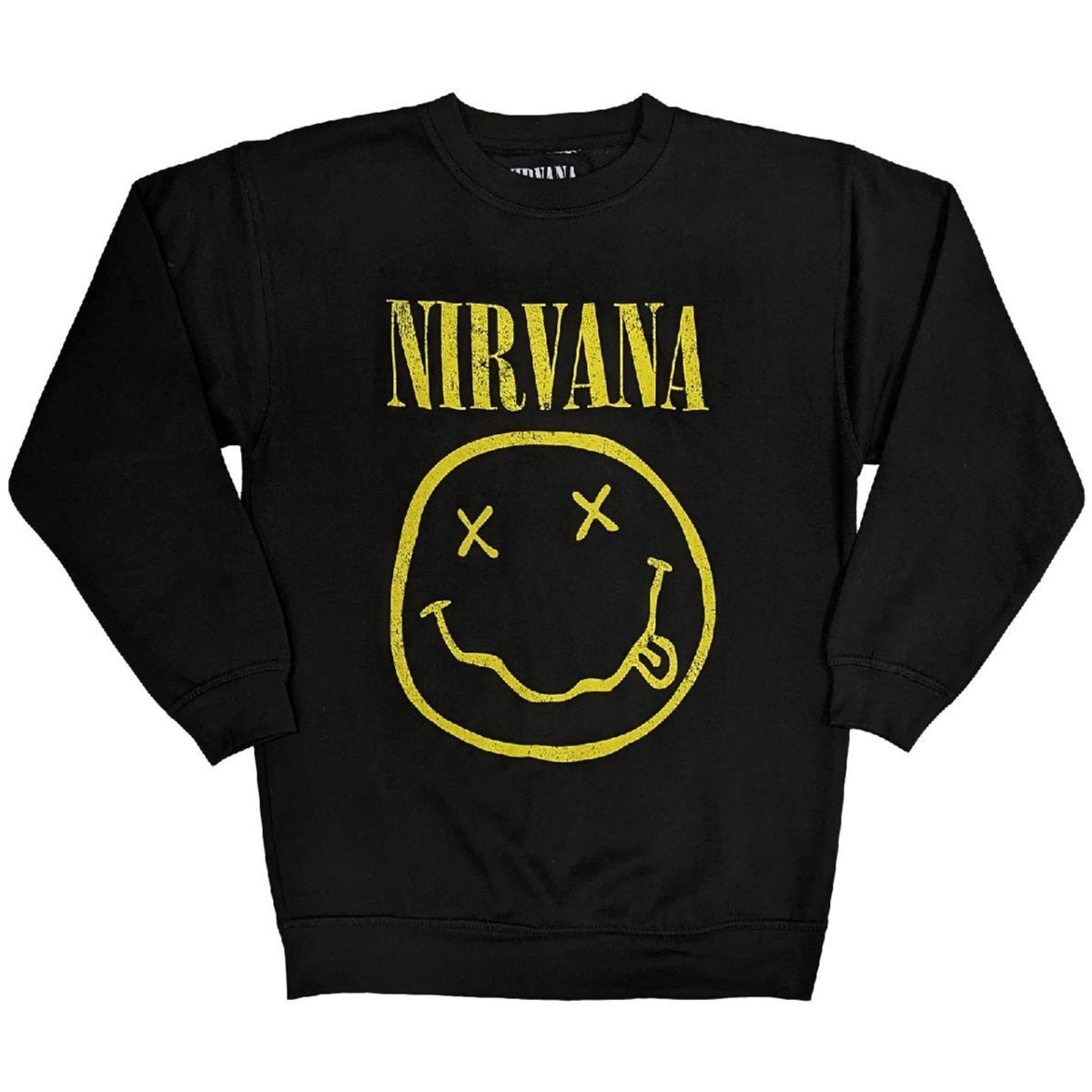 Nirvana Sweatshirt: Yellow Happy Face - black