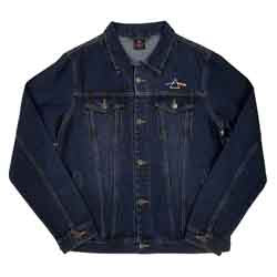 Pink Floyd Unisex Denim Jacket: Dark Side of the Moon Oval (Back Print) - denim blue
