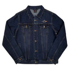 Pink Floyd Unisex Denim Jacket: Dark Side of the Moon Oval (Back Print) - denim blue