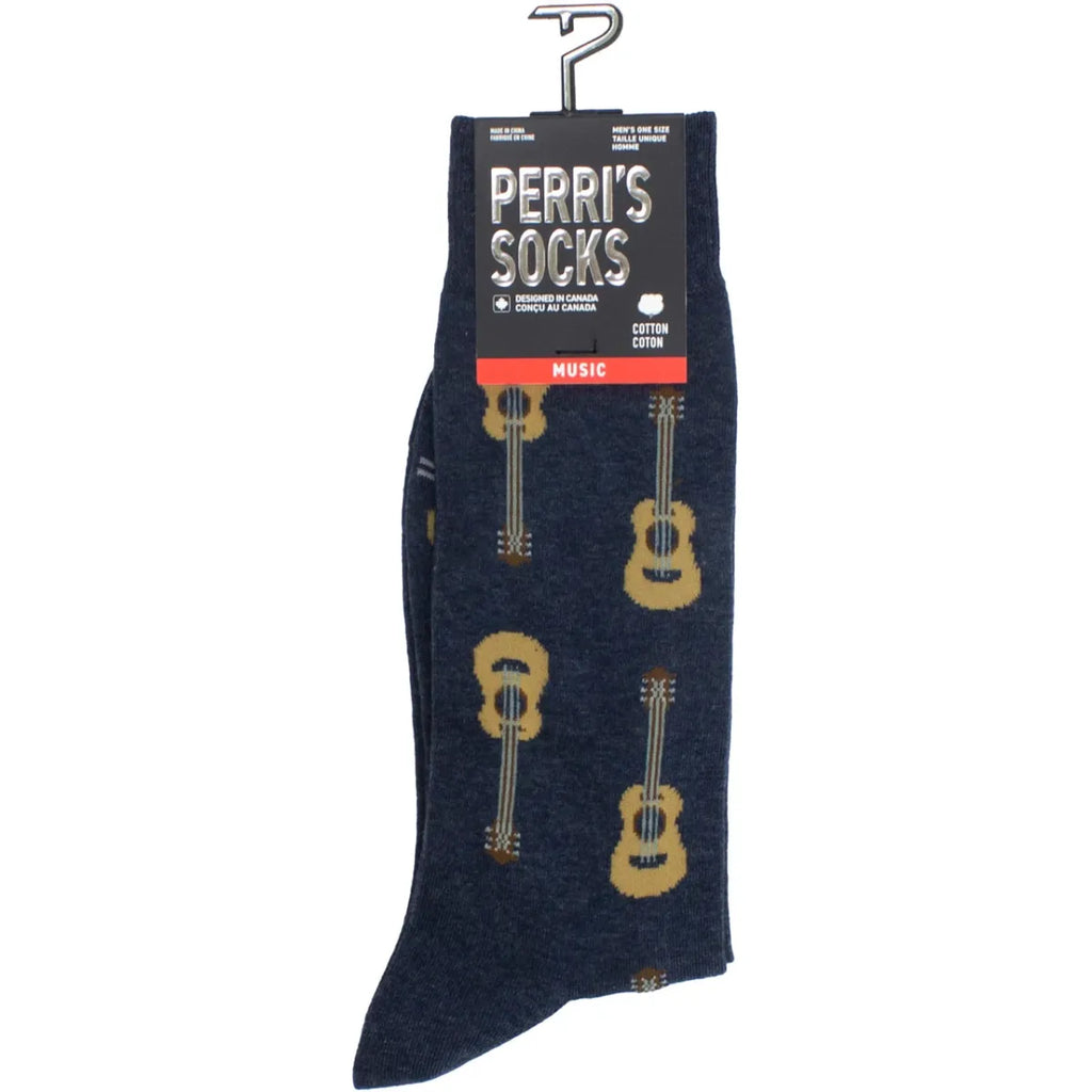 Perri's Unisex Crew Socks: Acoustic Guitars (Blue) (EU Size 40 - 45)