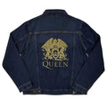Veste en jean unisexe Queen : Blason classique (imprimé au dos or) - bleu jean