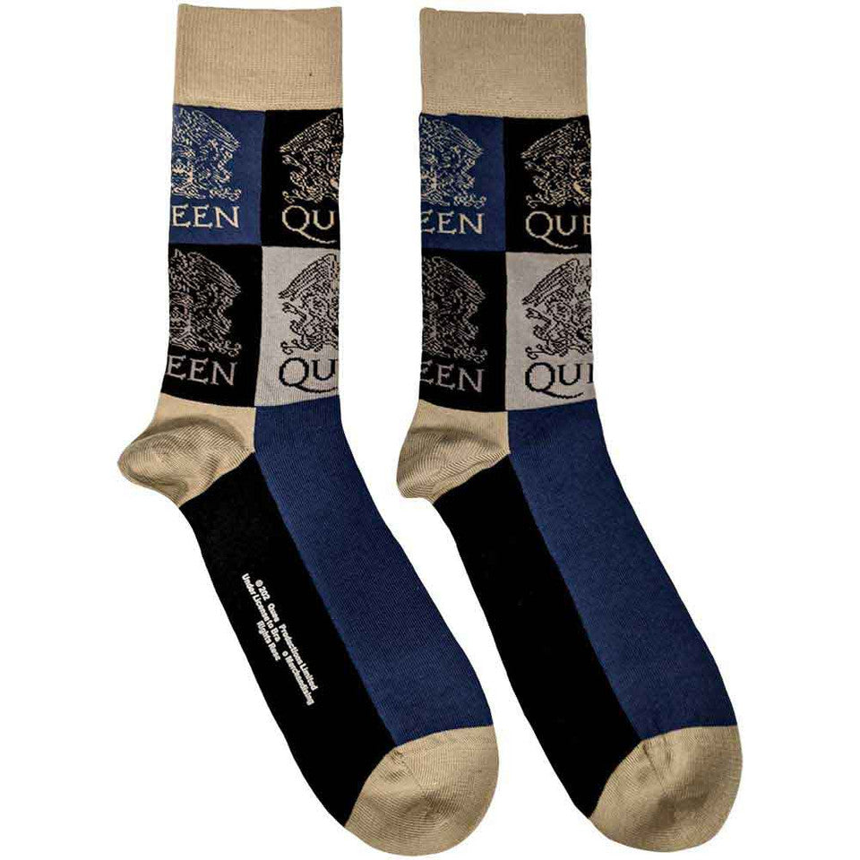 Chaussettes unisexe Queen à la cheville : Crest Blocks (Bleu marine) (Taille UK 7 - 11)