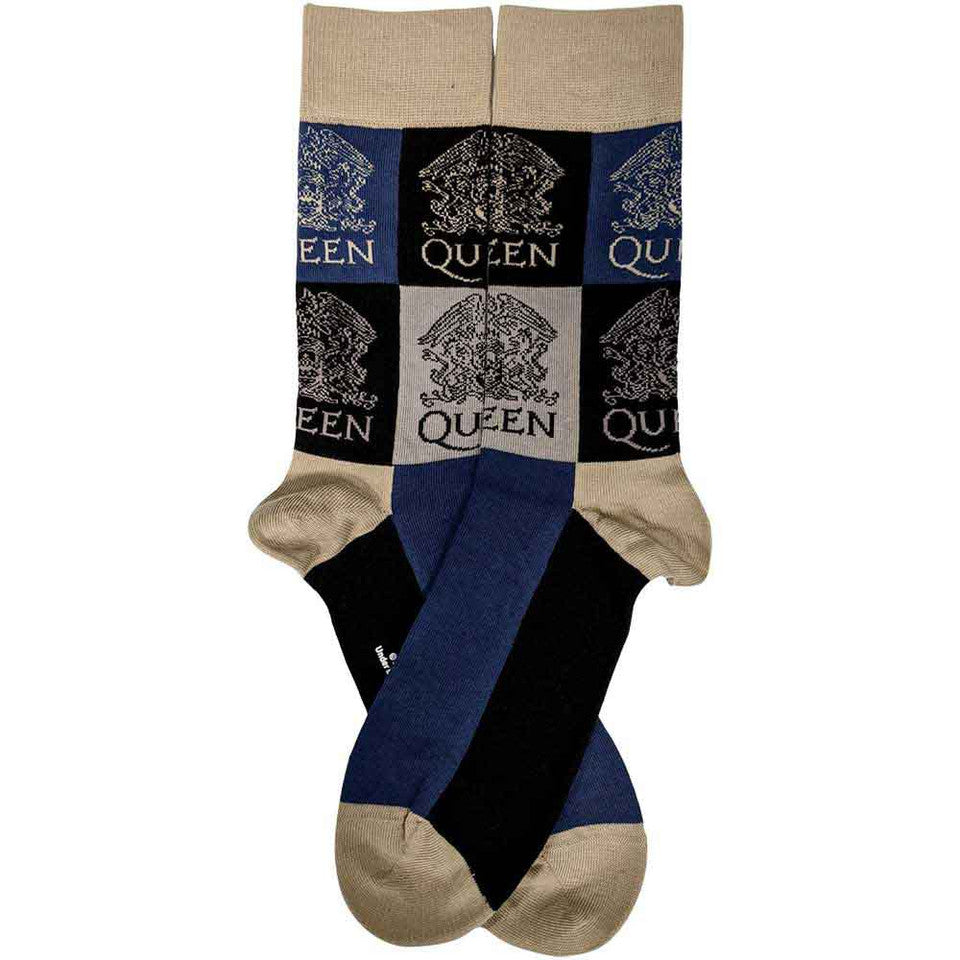 Queen Unisex Ankle Socks: Crest Blocks (Navy Blue) (UK Size 7 - 11)