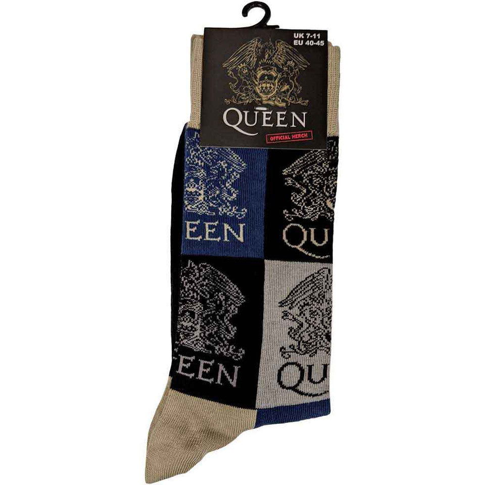 Chaussettes unisexe Queen à la cheville : Crest Blocks (Bleu marine) (Taille UK 7 - 11)