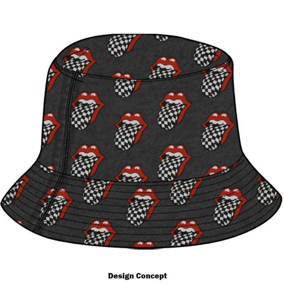 The Rolling Stones Unisex Bucket Hat: Checker Tongue Pattern (Charcoal Grey)