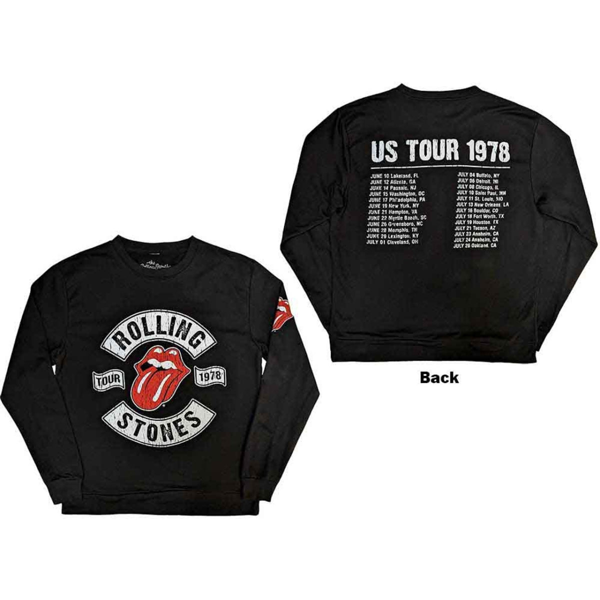 Sweat-shirt The Rolling Stones : US Tour 1978 (imprimé dos et manches) - noir