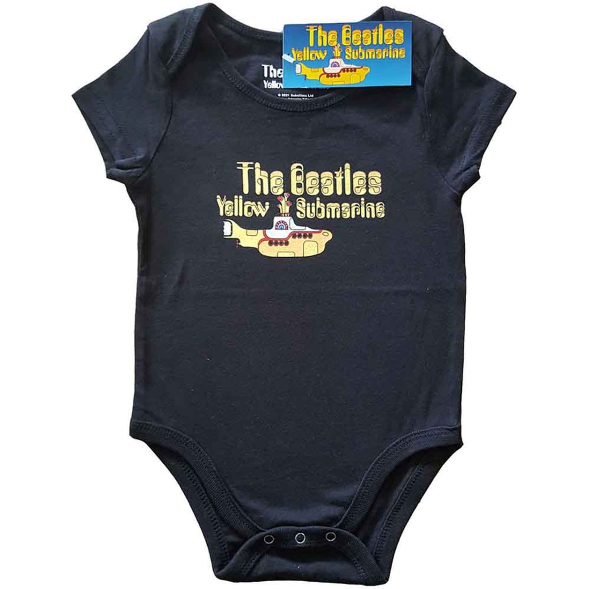 Grenouillère pour bébé The Beatles : logo et sous-marin Yellow Submarine (noir)
